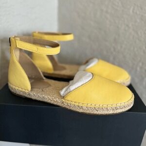 Eileen Fisher Lala Espadrille Leather Flat Closed Toe Sandal, Size 8, Yellow NWT
